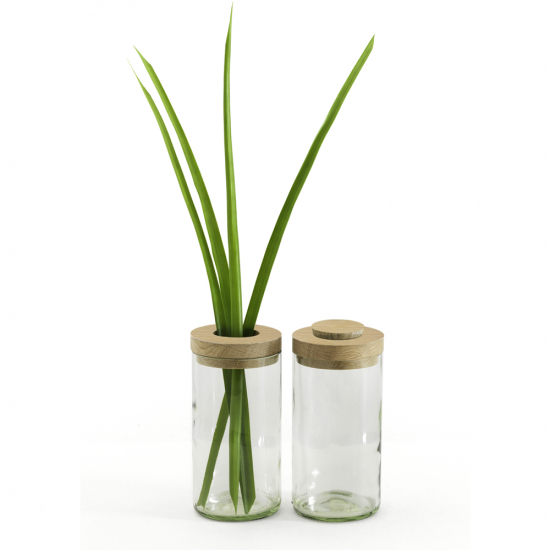 Vase & Dose aus Klarglas / Eiche geölt 16,5 cm hoch cm von SIDE BY SIDE