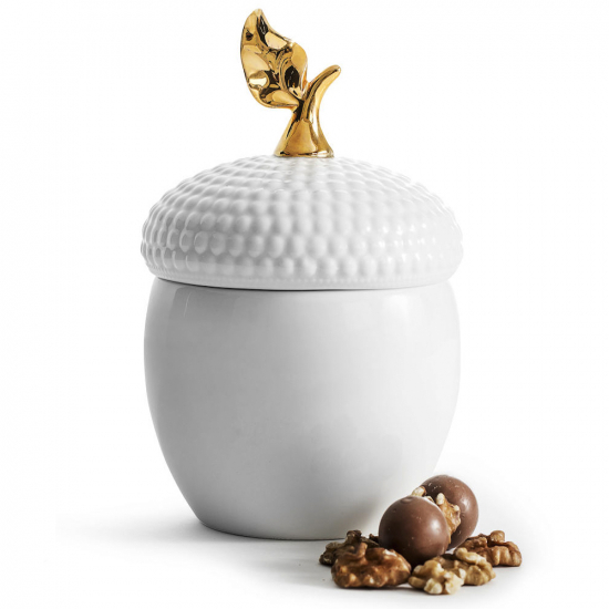 Eicheldose weiß / golden 700 ml aus Keramik von SAGAFORM