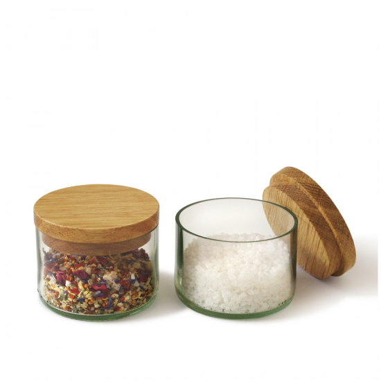 Salz- und Kräuterdose Weißglas mit Eichendeckel (lose) 2er-Set von SIDE BY SIDE