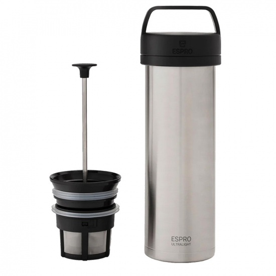 P0 Ultralight Travel Coffee Press, silber, 475 ml, Edelstahl, von ESPRO