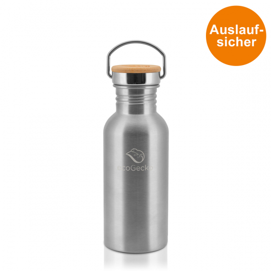 Trinkflasche 500 ml mit Bambusdeckel aus Edelstahl von ECOGECKO