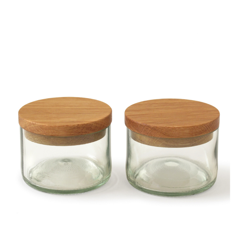 Salz- und Kräuterdose Klarglas mit Eichendeckel (Silikonring) 2er-Set von SIDE BY SIDE