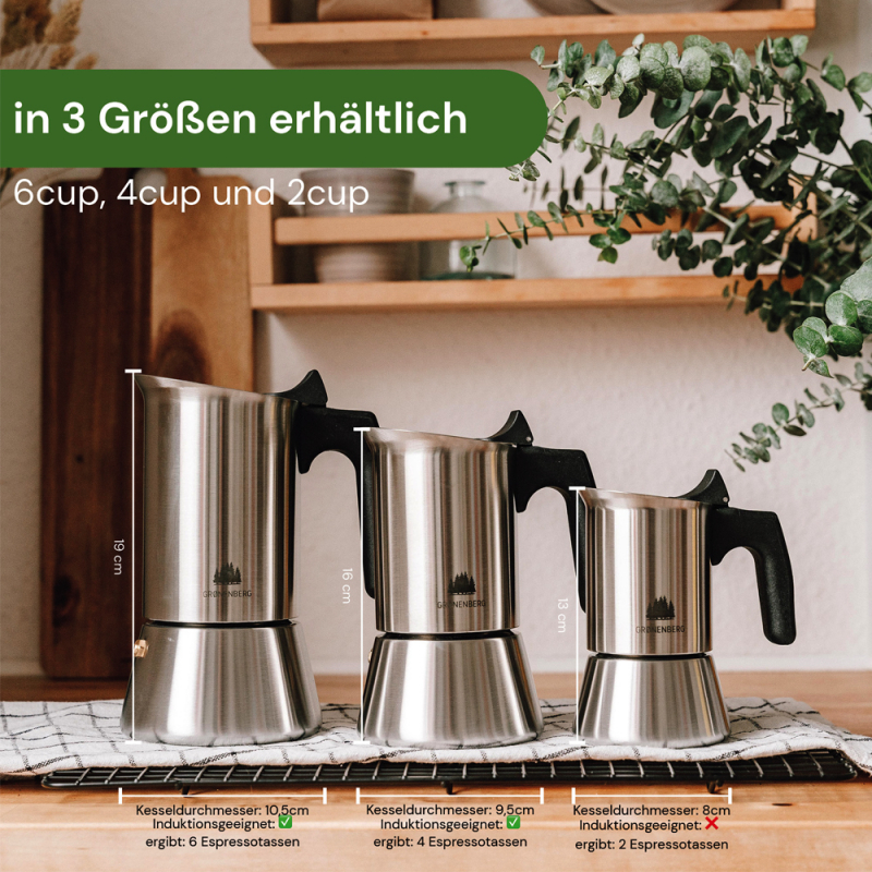Espressokocher, 6 Tassen / 300 ml, Edelstahl, Induktion von Grønenberg
